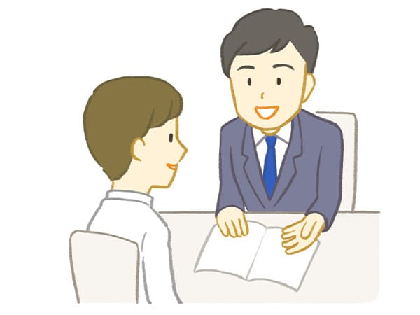 保険の説明を受ける男性のイラスト